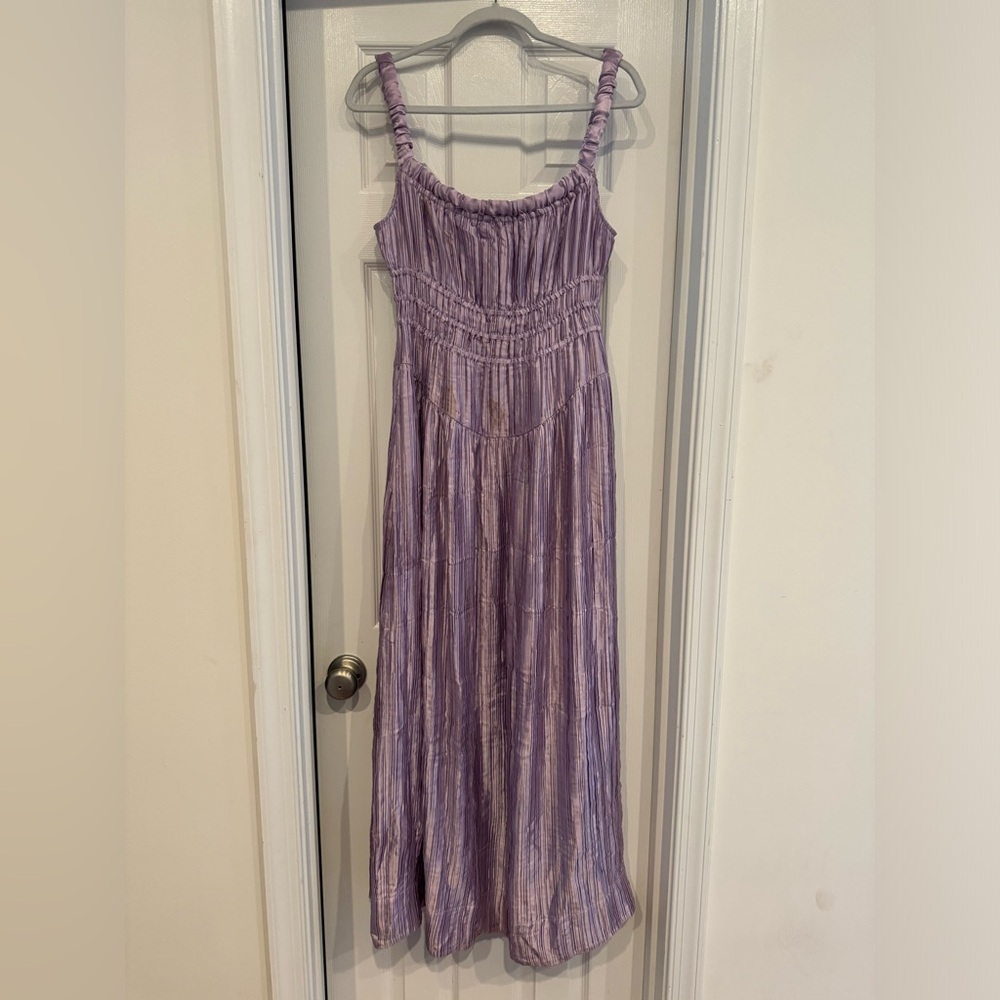 & Other Stories Shirred Satin Midi Dress
